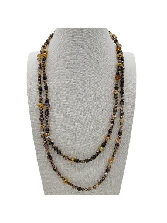 Unbranded Jewelry - Infinity Beaded Strand Necklace Shades Of Brown & Gold Chinese Crystal Czech 43"
